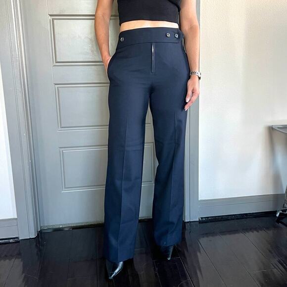 Victoria Beckham Navy Wool Sailor Front Trousers Size US 6 - Picture 1 of 8